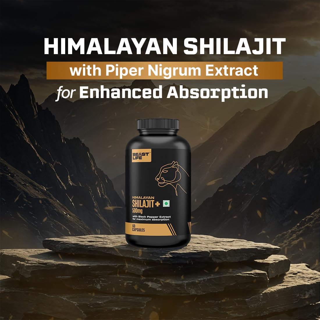 BeastLife Himalayan Shilajit | Pure & Potent Shilajit Supplement | Improve Muscle Strength, Enhances Stamina, Energy & Power | Supports Faster Recovery | Natural & Organic Shilajeet (60 Capsules)
