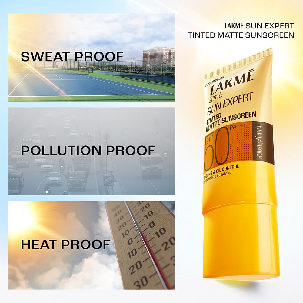 Lakme Sun Expert Tinted Sunscreen SPF 50 PA +++ | Broad spectrum UVA/B protection | Blue light protection | No White Cast | for all dry, oily, normal skin| Matte Finish | 50 ml