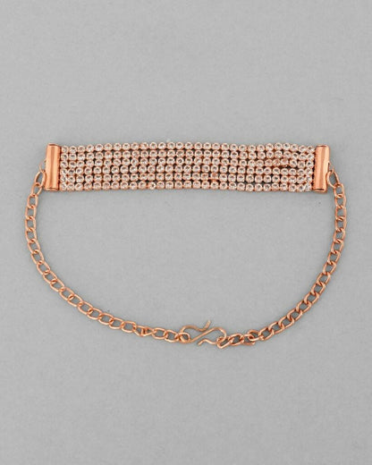 VOJ Gold-Polished AD Studded Multi Layar Charm Bracelet
