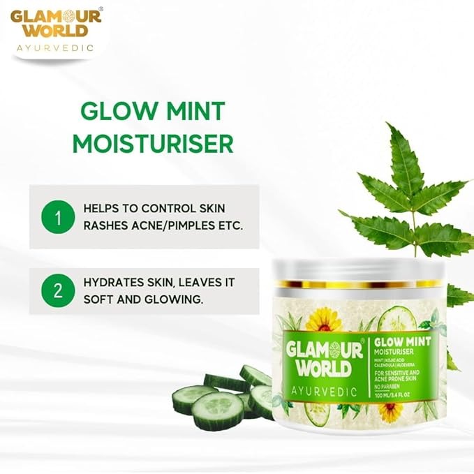 GLAMOUR WORLD Ayurvedic Glow Mint Moisturizer Cream Control Acne - 100 ml