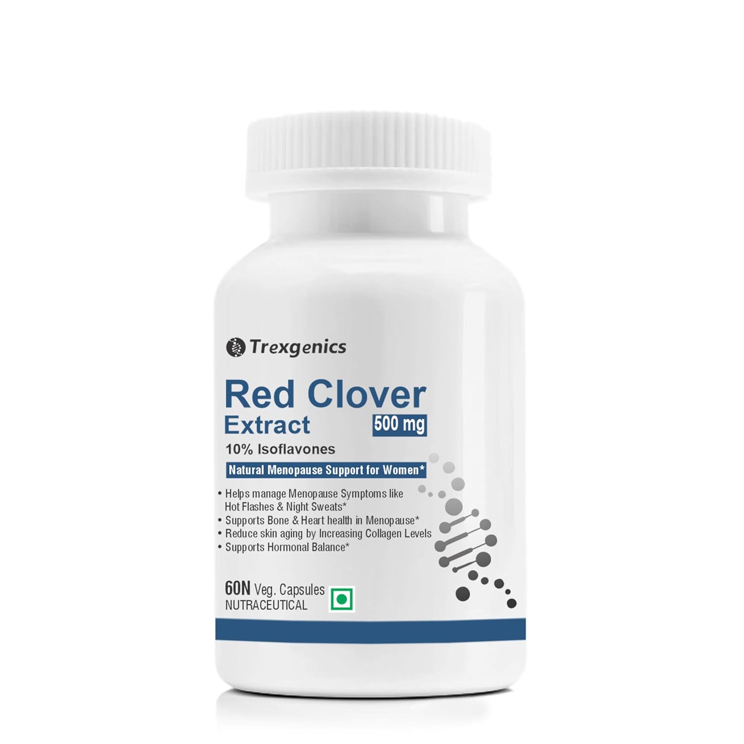 Trexgenics RED CLOVER 500mg (10% Phytoestrogen Isoflavones) Natural Menopause, Hormonal Balance Support for Women (60 Vcaps) (1)