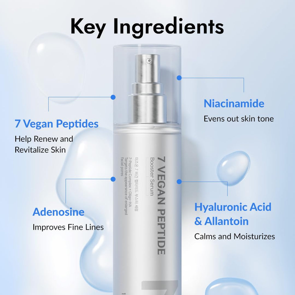 MIZON 7 Vegan Peptide Booster Serum Korean Anti-Aging Face Serum with Niacinamide & Hyaluronic Acid Hydrating Firming & Smoothing Skincare for Fine Lines & Skin Repair â€“ 150 ml