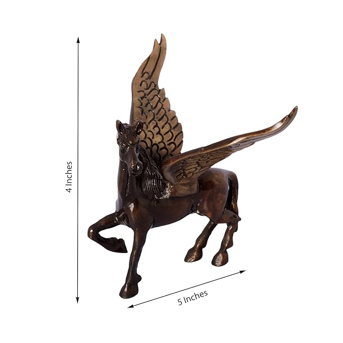 Ecraftindia Antique Finish Brass Flying Angel Horse | Brown and Black
