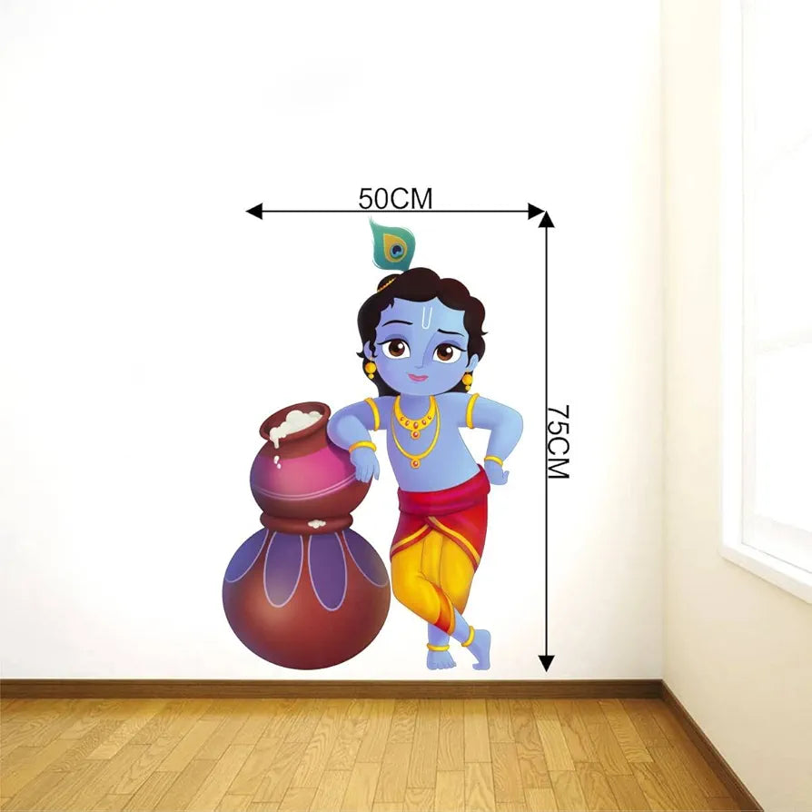 Rawpockets Decals Lord Krishna and Butter Pots Large Size  Wall Sticker