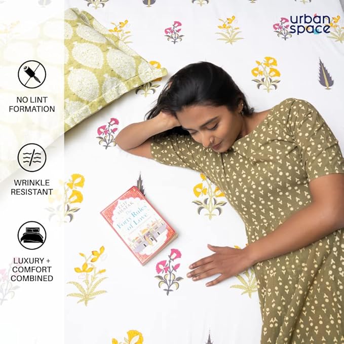 Urban Space Serene Printed Bedsheet for Double Bed with 2 Pillow Covers