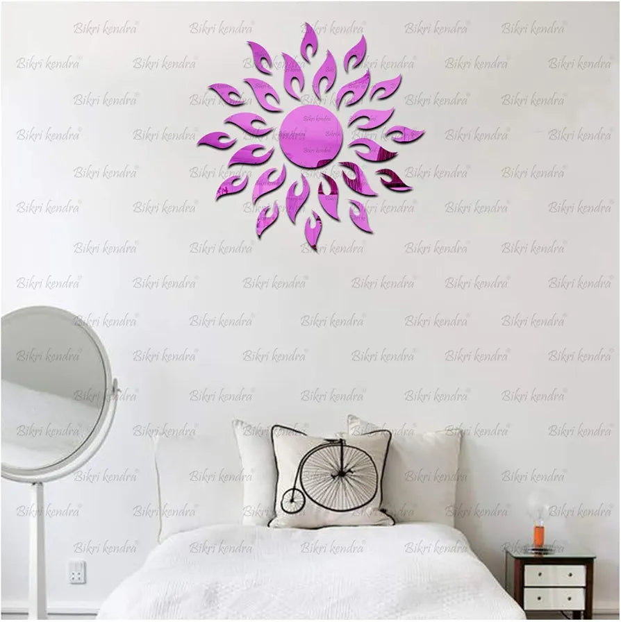 Bikri Kendra Ind Sun with 12 Hexagon Rings  Mirror Stickers for Wall, Acrylic Sticker for Wall