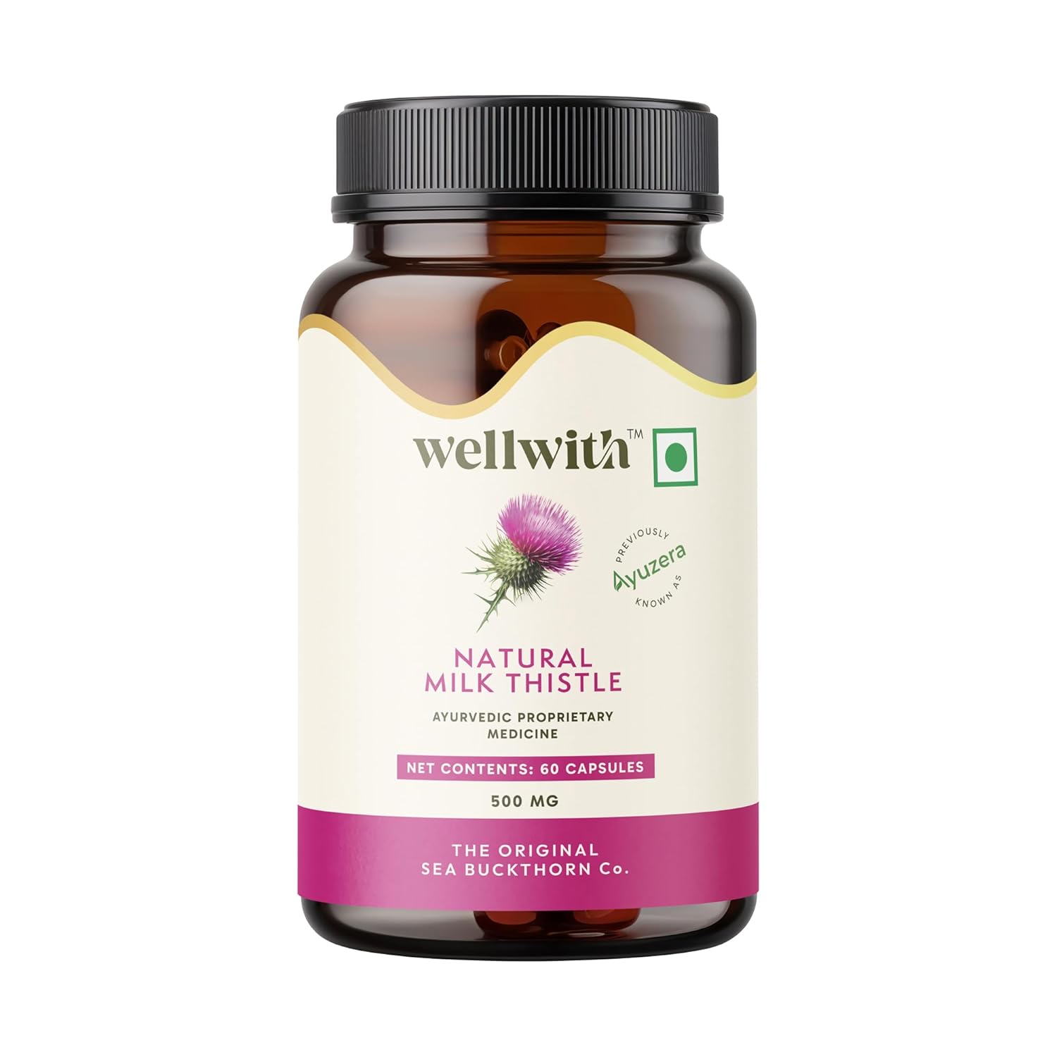 Wellwith by Ayuzera Natural Milk Thistle 60 Capsule|Food Suppliment, High Strenght|Pack of 1