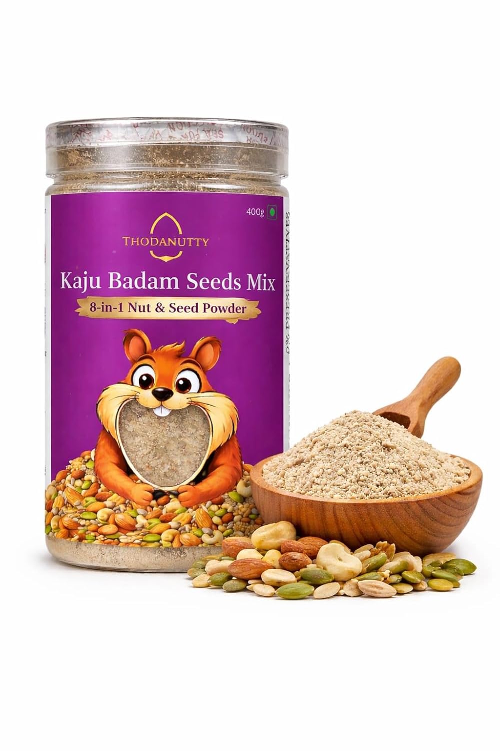 Thodanutty Kaju Badam Seeds Mix (Dry Fruits & Seeds Powder) 150g | Almonds, Cashews, Walnuts, Pumpkin & Chia Seeds | Healthy Nut Mix | 0% Preservatives | Rich in Protein & Fiber
