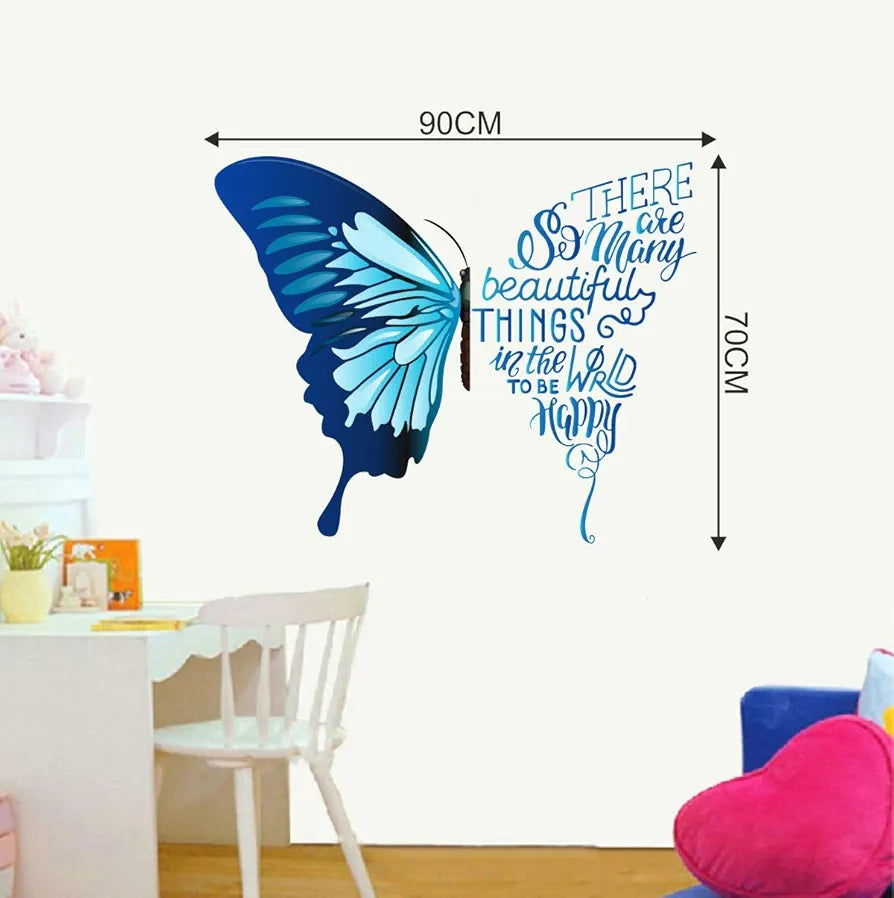 Decal O Decal Vinyl Blue Butterfly with Motivational Quotes Wall Stickers self-adhesive 10 x 90 mm Blue Butterfly with Motivational Quotes