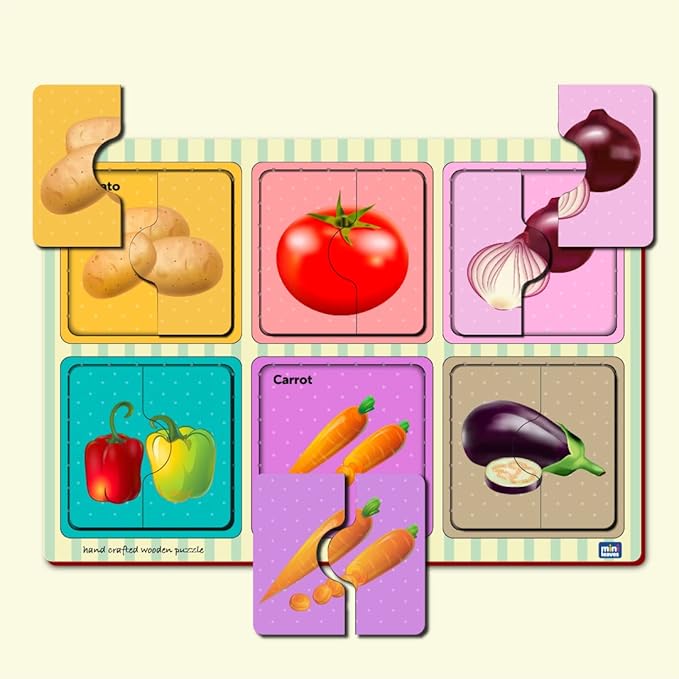 Mini Leaves Wooden Puzzle: My Vegetables My First Puzzle | Beginner Puzzle for Kids | 2 Pieces Puzzles Set of 6