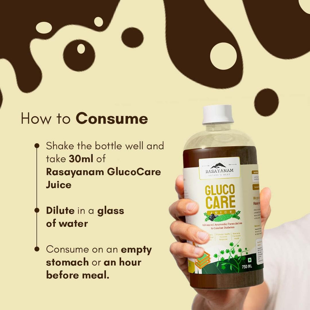 Rasayanam GlucoCare Juice For Diabetes Care | For Blood Sugar Management | Jamun, Karela, Amla, Neem, Methi & More | 100% Natural & Safe | Better Digestion & Gut Health - 750ml