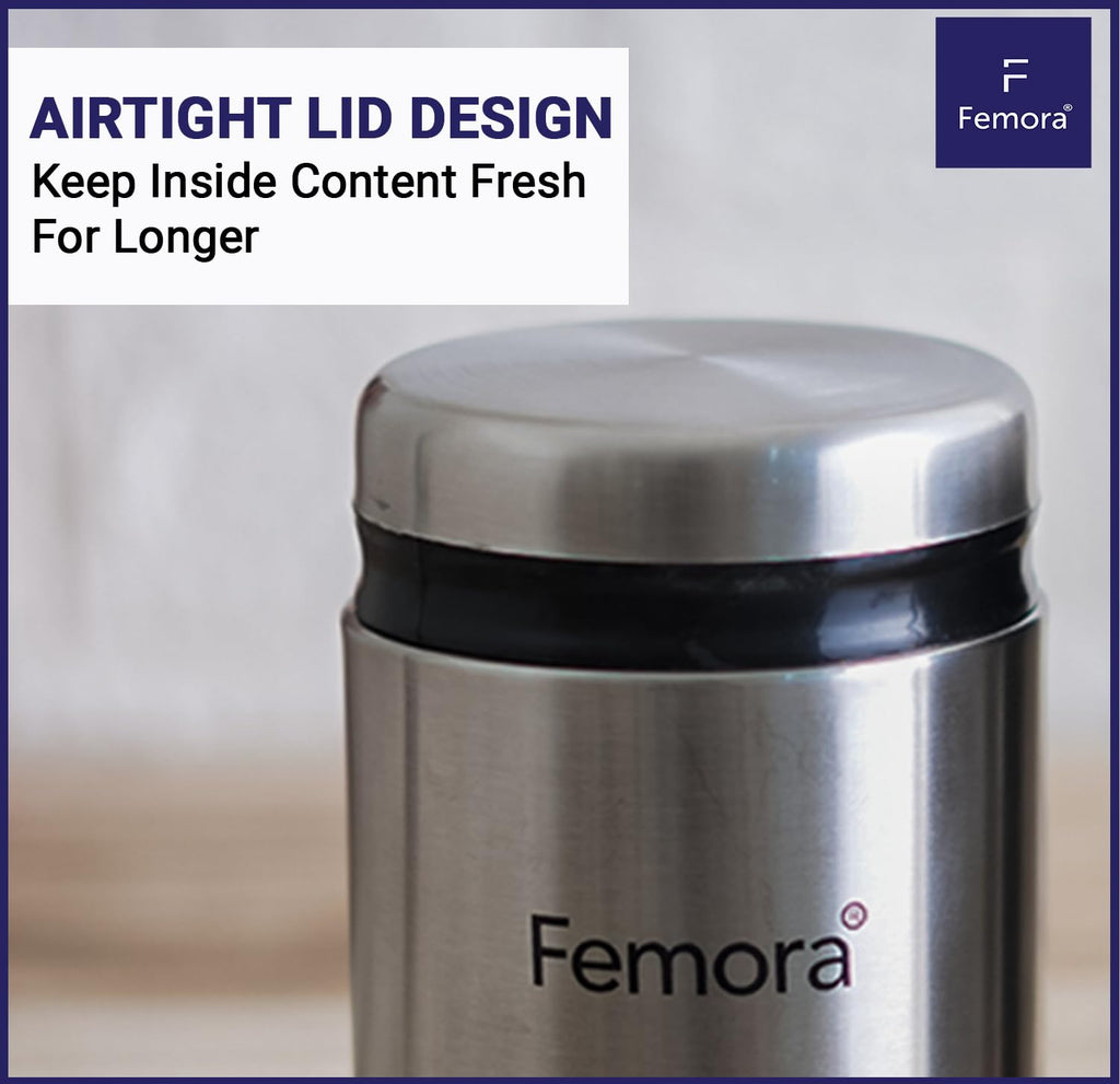 Femora Kitchen Storage Jars Steel Body With See Through Bottom Jar | 900 Ml | Set of 2
