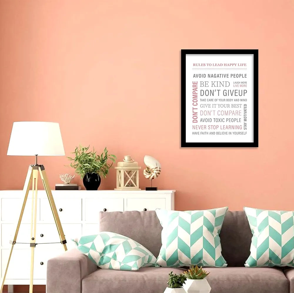 Kotart Happy Life Quotes Wall Poster for Room Home Wall Decor Typographic Design Framed Posters