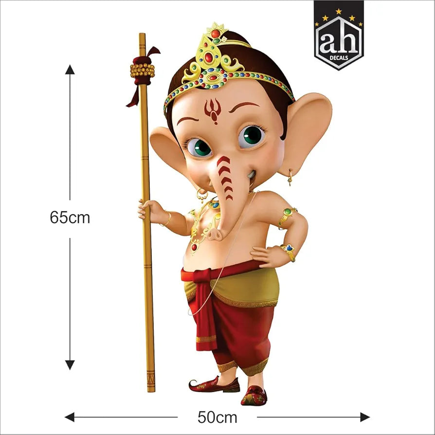 AH Decals Animated Ganesha Wall Sticker for Kids Room Play School PVC Vinyl Religion Wall Sticker 65 x 50 cm-Self-Adhesive