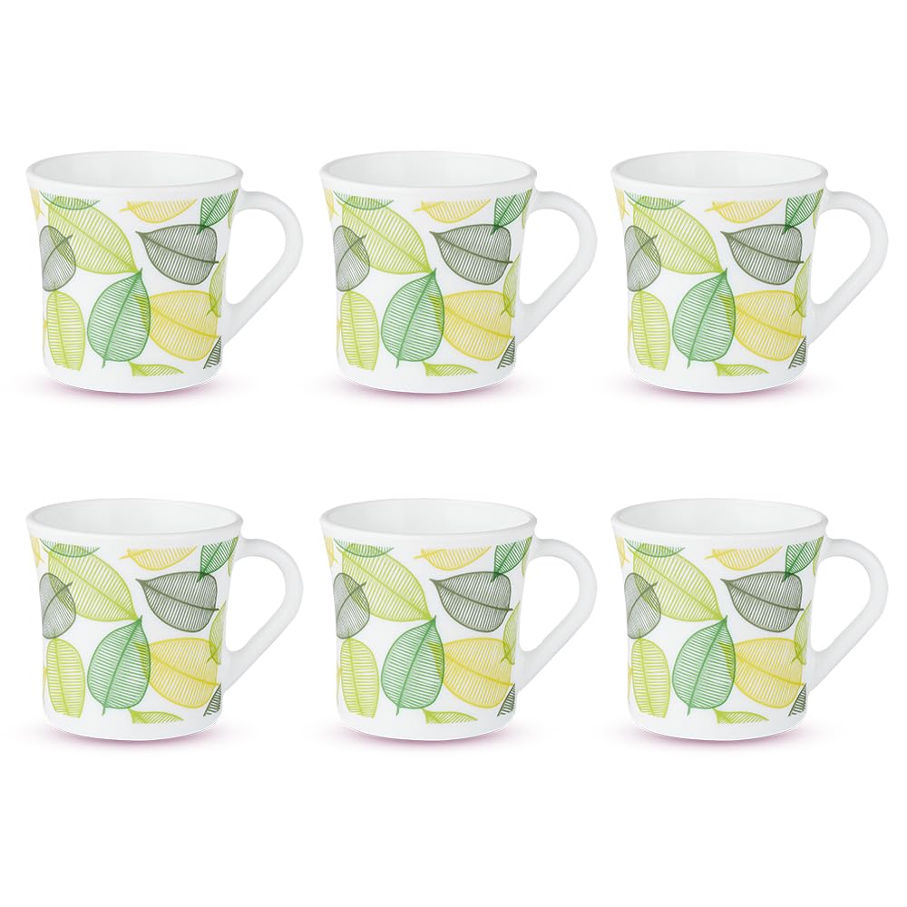 Larah by Borosil Crysta Series Noma Opalware Mug | Set of 6 Tea/coffee Mugs | 210 Ml Each