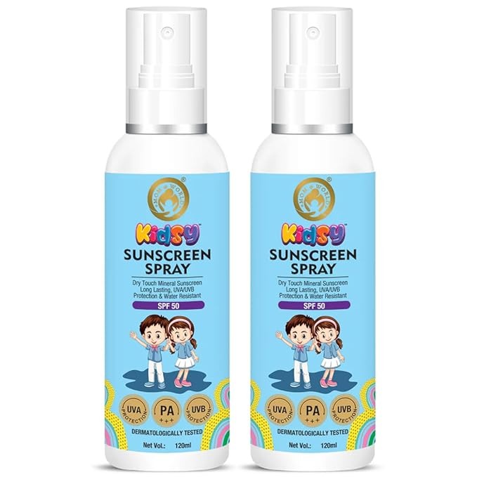 Mom & World Mineral Based Kids Sunscreen Spray SPF 50 - 120 ml (Pack of 2)