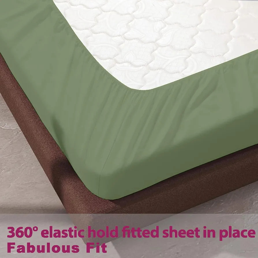 Trance Home Linen 100% Cotton 78x60 inch Queen Elastic Fitted Bedsheet 400TC Premium Queen Double Bed Size Plain with 2 Pillow Covers Colour Forest Green
