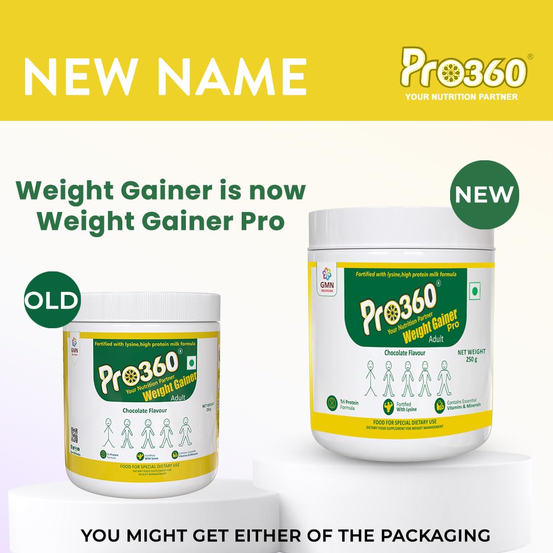Pro360 WeightGainer Pro High Protein and Carbohydrates Powder â€“ Calorie Rich Complete Nutritional Supplement â€“ Triple Protein Formula with Vital Nutrients for Men, Women â€“ Chocolate Flavour â€“ 250g
