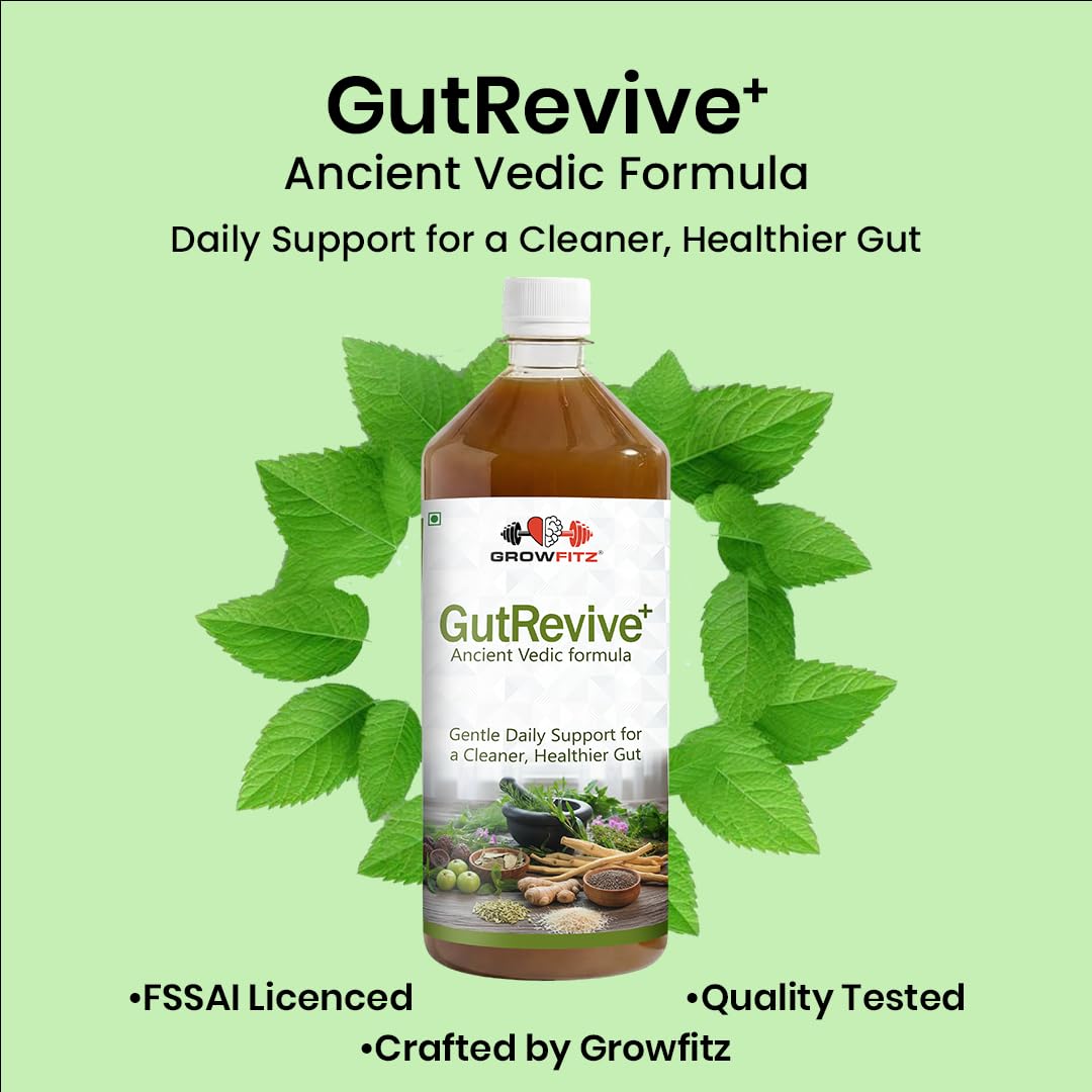 Growfitz GutRevive+ Liver Care Juice 1L | Natural Liver Detox & Digestive Cleanse | Triphala, Amla, Mulethi, Senna & Herbal Gut Support | No Added Sugar