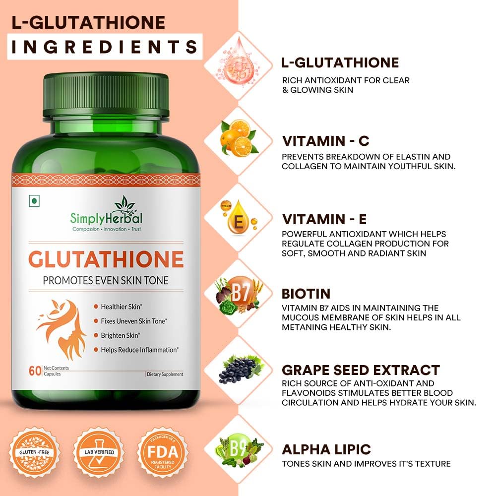 Simply Herbal L Glutathione Skin Whitening & Brightening - 60 tabs