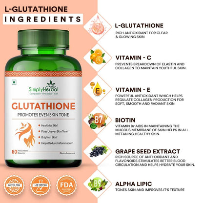Simply Herbal L Glutathione Skin Whitening & Brightening - 60 tabs