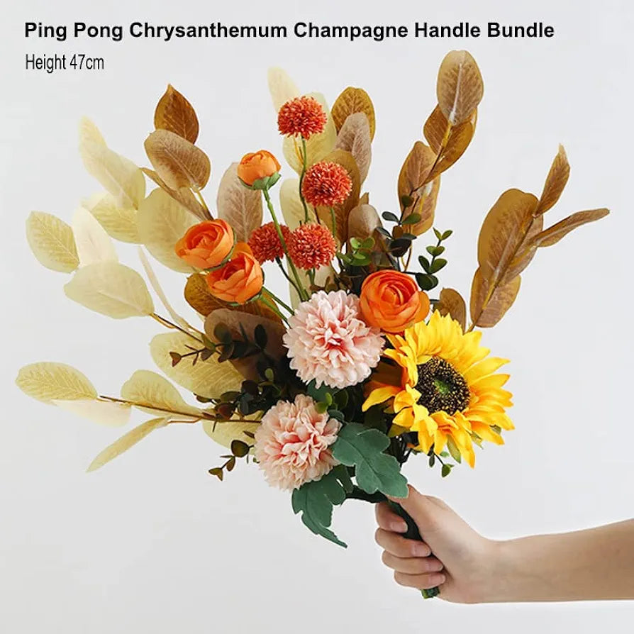 Ceramic Vase And Hand Made Artificial Flowers Bouquet Vase1 Orange