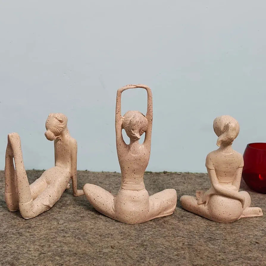 Mariner's Creation Premium Home Decor Showpiece- Set Of Three Modern Art Yoga Lady Showpiece 12X6X14.5Cm Beige