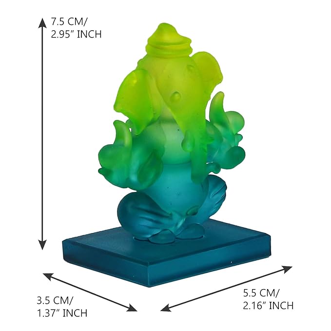 Ecraftindia Green and Blue Double Sided Crystal Car Ganesha Showpiece