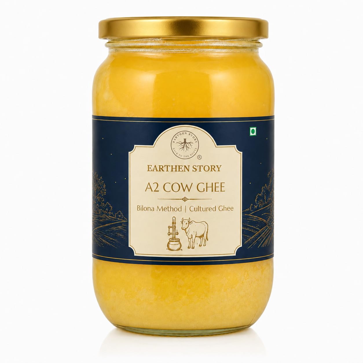 Earthen Story A2 Ghee from Cow | Lab Tested for 250+ Pesticides | Traditional Bilona Method from Curd | Pure Vedic A2 Cow Ghee in Glass Jar