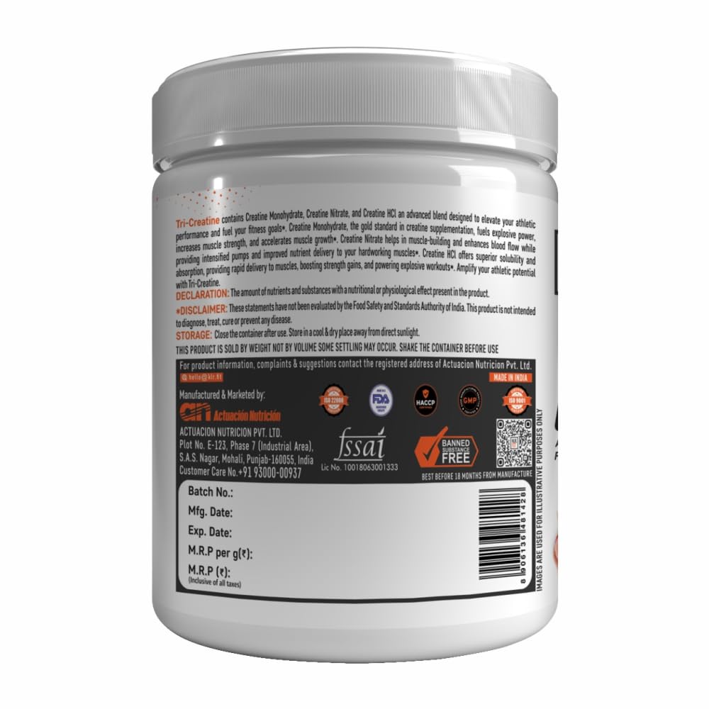 Tri Creatine Powder I Muscle Growth Supplement I 200 Gm I 40 Servings I Boosts Athletic Performance I Fiery Mango Flavour