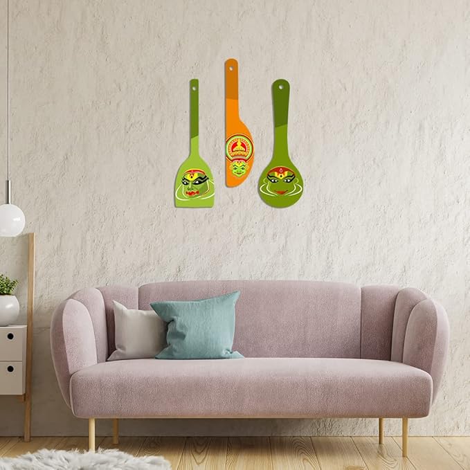 Artvibes Kathakali Wooden Wall Hanger for Home | Set of 3