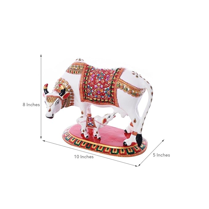 Ecraftindia Meenakari Metal Cow and Calf Figurine
