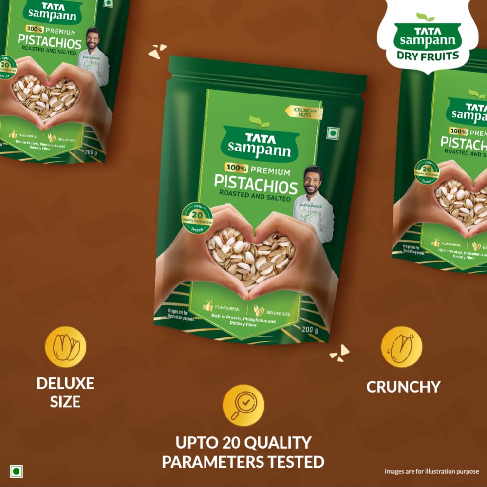 Tata Sampann Pistachios Roasted & Salted, Pista, 200g, Rich In Protein, Phosphorus, & Dietary Fibre, Premium Nuts & Dry Fruits, Crunchy & Delicious Healthy Snack