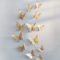 Xtore 12pcs 3D Home Decor Butterfly with Sticking Pad Golden