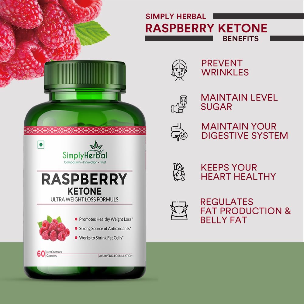 Simply Herbal 800 MG Raspberry Ketone Fruit Extract for Weight Management | Supplement Capsules With Raspberry for Promotes Healthy Weight Management Support Appetite Suppression â€“ 60 Capsules