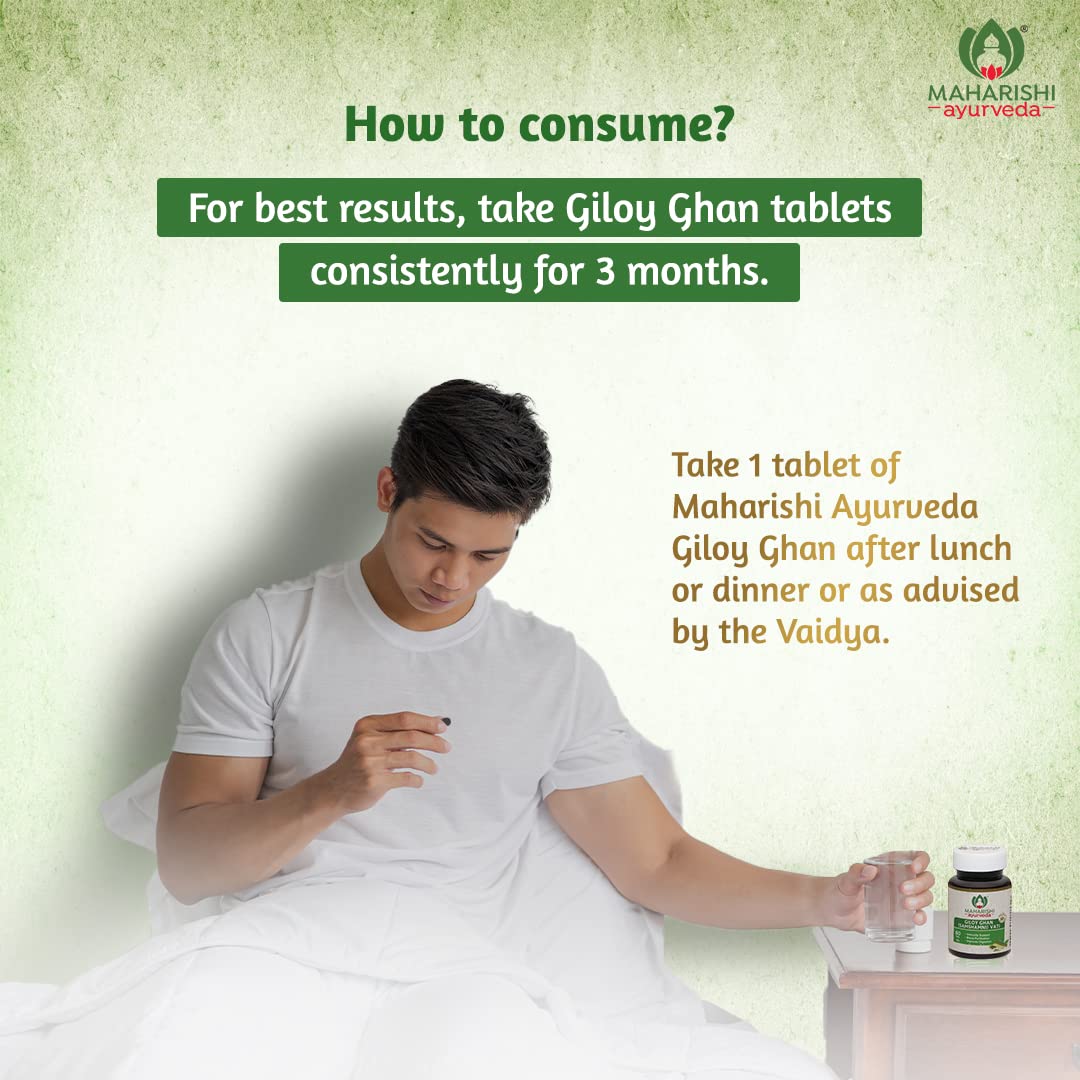 Maharishi Ayurveda Giloy Ghan Vati - 100% Natural Immunity Boosting Tablets | Enhances Strength & Stamina | Fights Fatigue | Detoxifies The Body, 60 Tablets