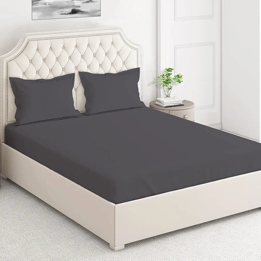Layers Be Bold Cotton Bedsheet Set for All Seasons Lightweight 140 TC Queen Size Dark Grey