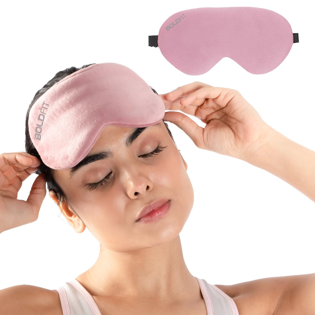 Boldfit Eye Mask for Sleeping with Adjustable Strap Super Soft Sleep Masks Blind Fold for Comfortable Travelling Sleep Mask Pad for Girls Eye Masks Blind Folds for Sleeping - Black Pink (Pack of 2)