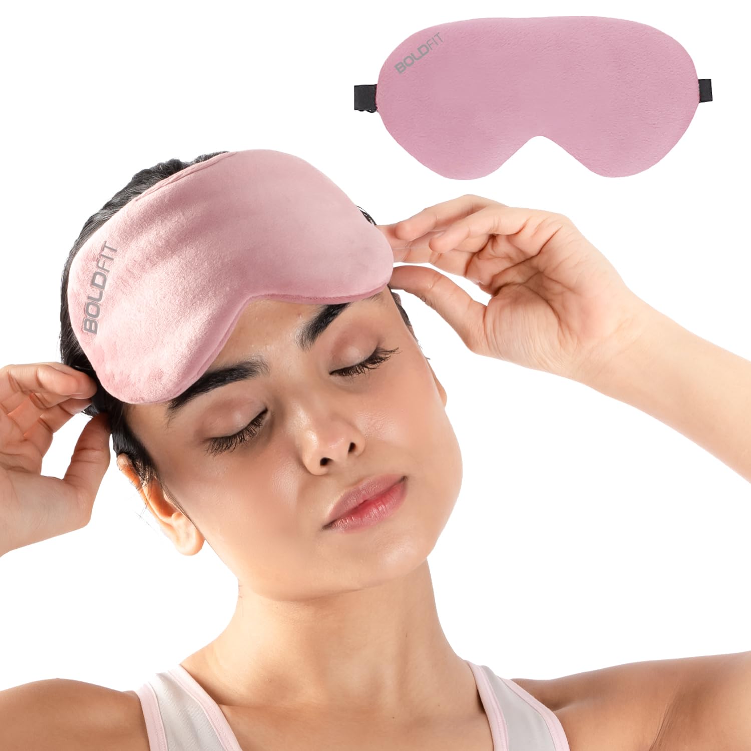 Boldfit Eye Mask for Sleeping with Adjustable Strap Super Soft Sleep Masks Blind Fold for Comfortable Travelling Sleep Mask Pad for Girls Eye Masks Blind Folds for Sleeping - Black Pink (Pack of 2)