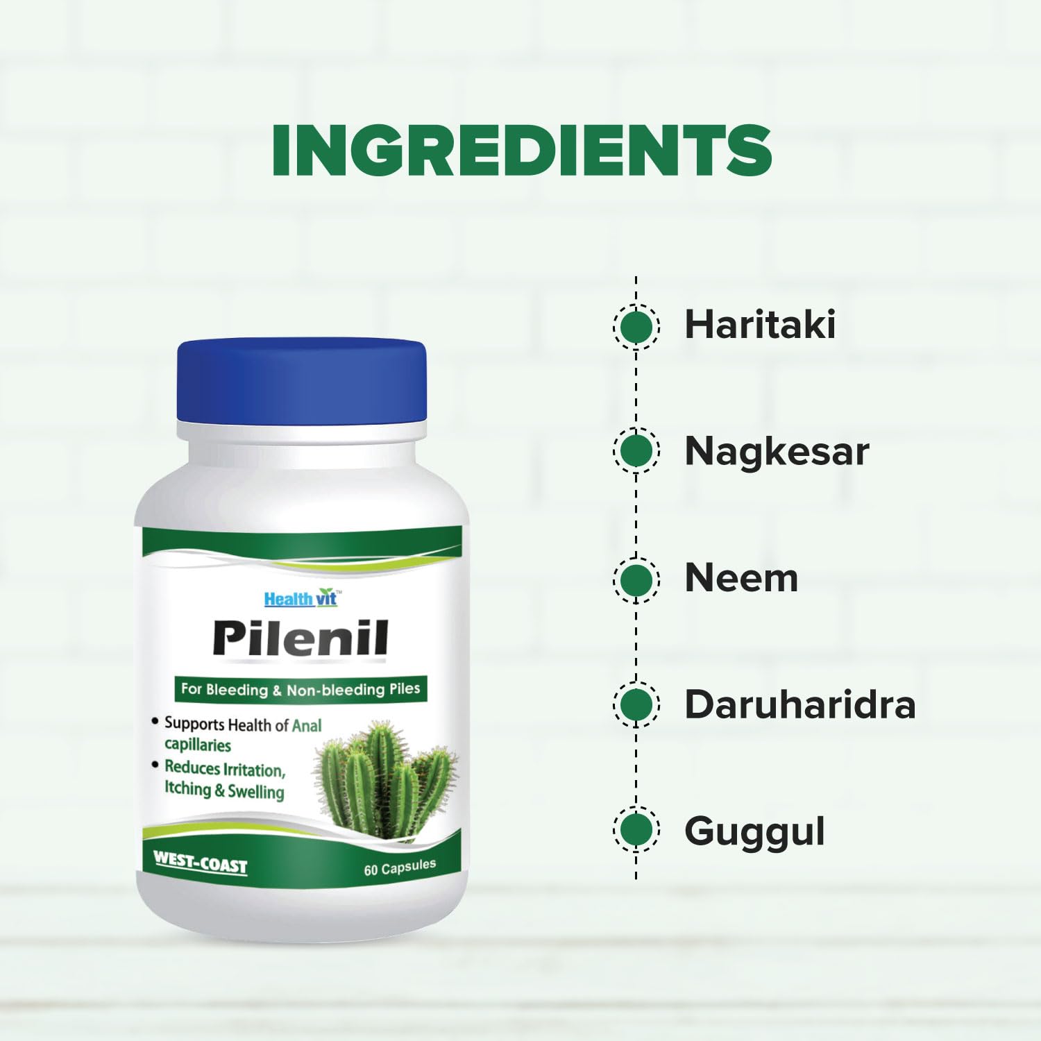 Healthvit Pilenil for Bleeding and Non-bleeding Piles - 60 Capsules