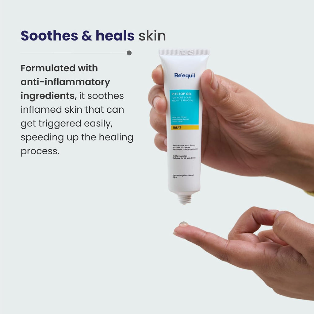 RE' EQUIL Pitstop Gel | Repairs Acne Scars & Pitted Marks | Acne Repair Gel For All Skin Types | 30g