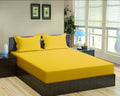 Trance Home Linen 100% Cotton 78x72 inch King Fitted 200TC Satin Stripe Elastic Fitted Bedsheet with 2 Pillow Covers Colour Golden Yellow