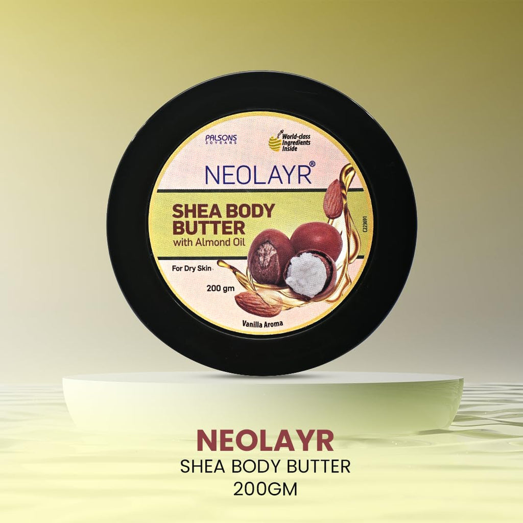 NEOLAYR SHEA BODY BUTTER 200 GM - Neolayr Pro Shea Body Butter with Sweet Almond Oil, richly nourishes dry, dehydrated skin, giving way to soft and supple skin
