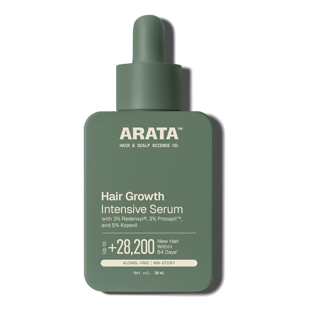 Arata Hair Growth Serum 3% Redensyl, 3% Procapil & 5% Kopexil Infused with Coffee, Onion & Rice Water | Boosts New Growth & Controls Hairfall | Hair Growth Serum for Scalp | Clinically Proven | Derma Tested | For Men & Women | 30ml
