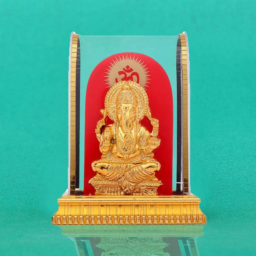 Awesome Lord Ganesh Idol in Acrylic Glass Box for and Figurine Showpiece Decorative Showpiece - 12.5 cm Gold