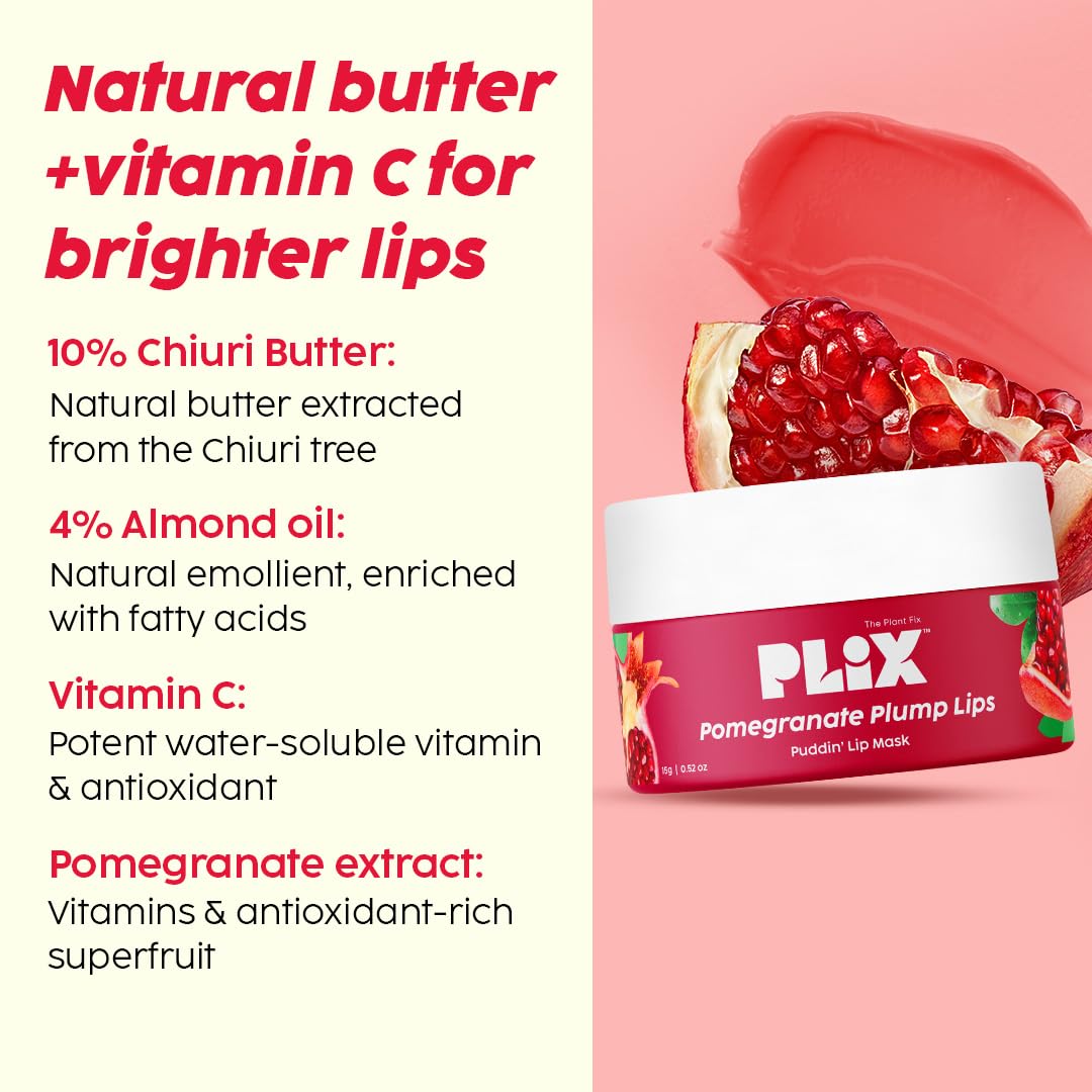 PLIX  Pomegranate Lip Care Combo, Exfoliating Scrub and Plumping Lip Mask (15 + 15) gms