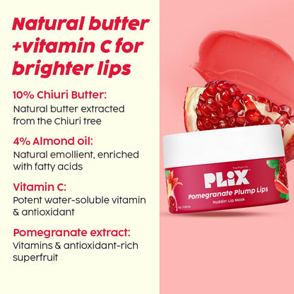 PLIX  Pomegranate Lip Care Combo, Exfoliating Scrub and Plumping Lip Mask (15 + 15) gms