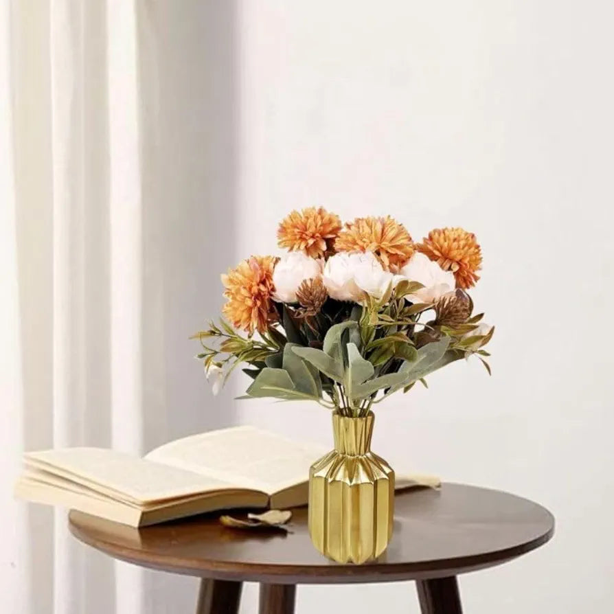 Bunch Artificial Dahlia Peony Flowers Sticks Orange