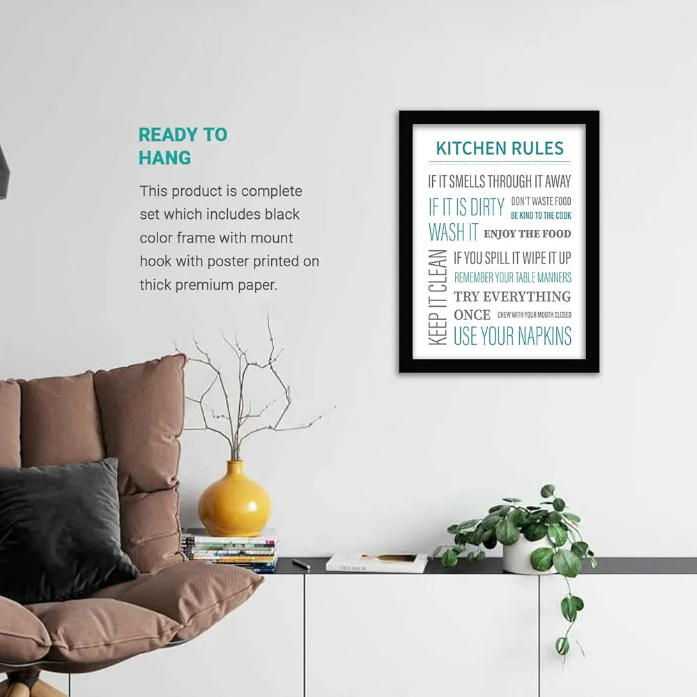 Kotart Kitchen Rules Wall Poster for Kitchen Typographic Design Framed Posters Design01