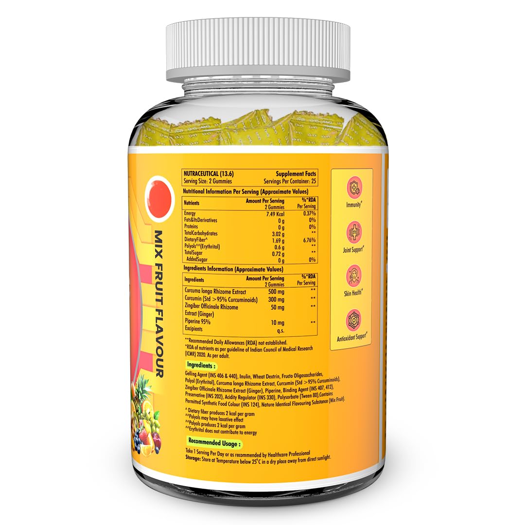 NATURYZ Turmeric + Ginger Gummies â€“ Lung detox Supplement with 95% Curcumin & Piperine | Powerful Joint, Immunity, Respiratory & Inflammation Support | High Absorption Formula with Curcuma Longa Extract | Vegan, Non-GMO, 50 Gummies (Mix Fruit Flavour)